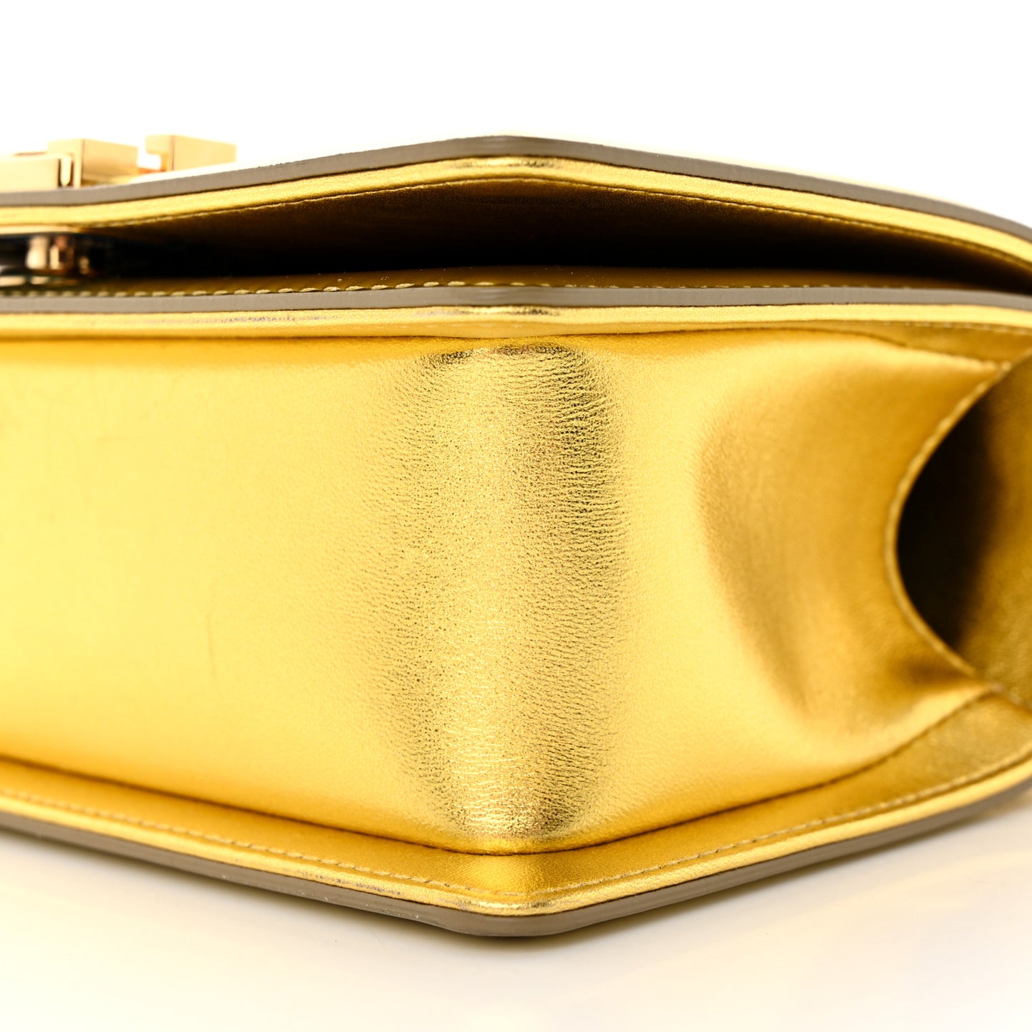 Metallic Patent Calfskin Quilted Small Boy Flap Gold