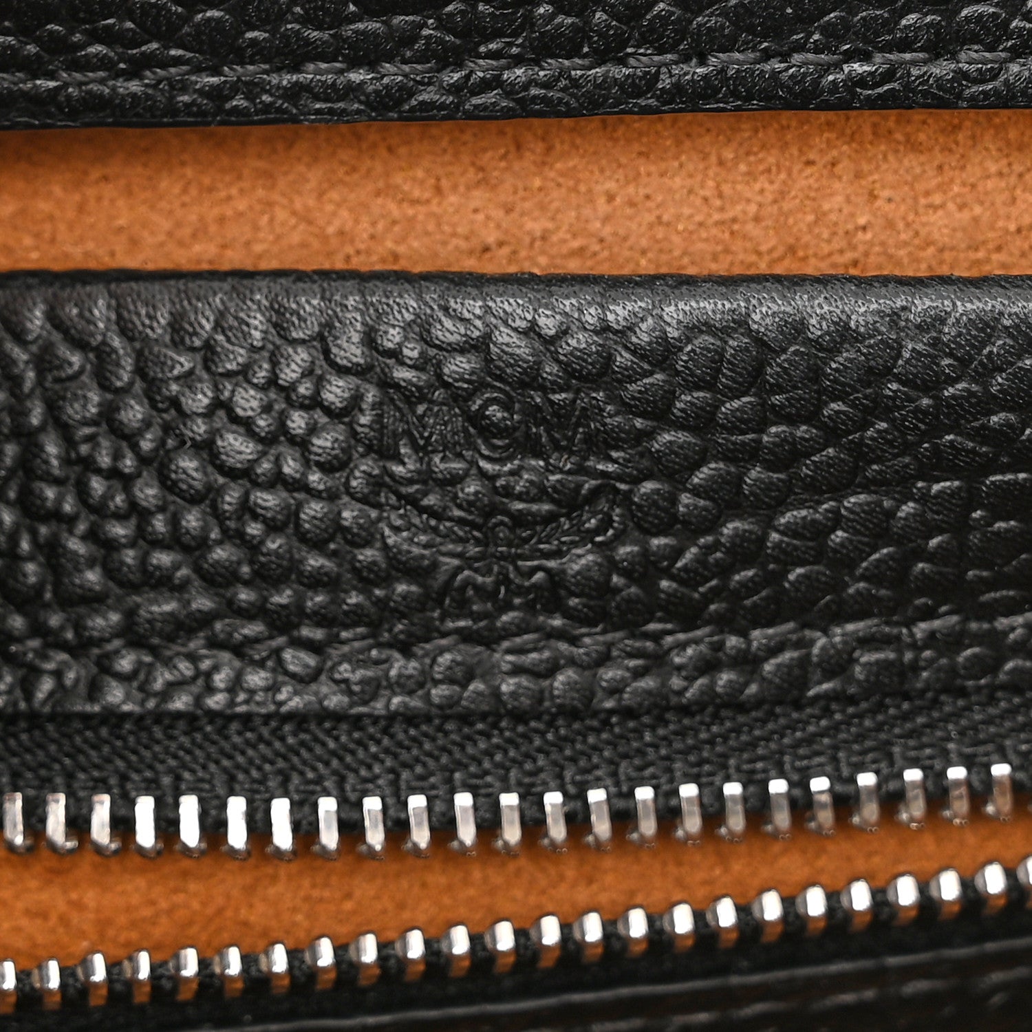 MCM Grained Calfskin Visetos Top Handle Crossbody Cognac Black 6 of 10