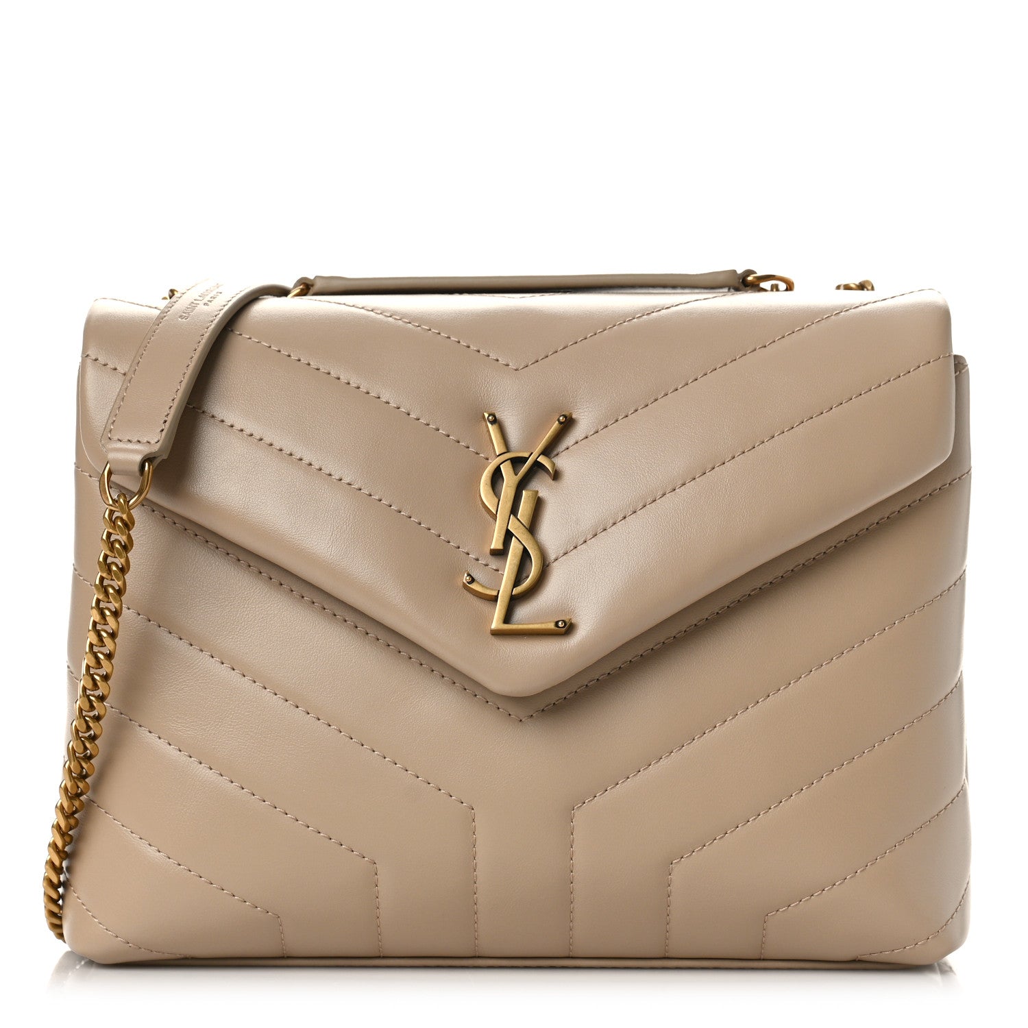Saint Laurent Calfskin Y Quilted Monogram Small Loulou Chain Satchel Dark Beige 1 of 9