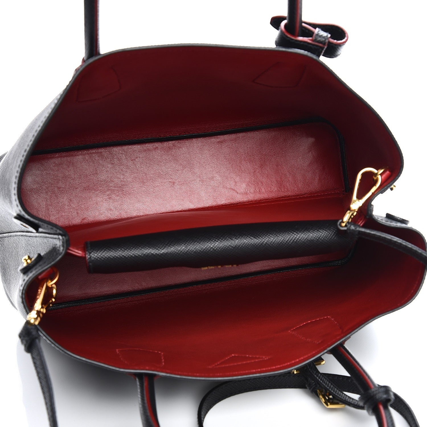 Prada Saffiano Cuir Medium Double Bag Black Fuoco 6 of 7