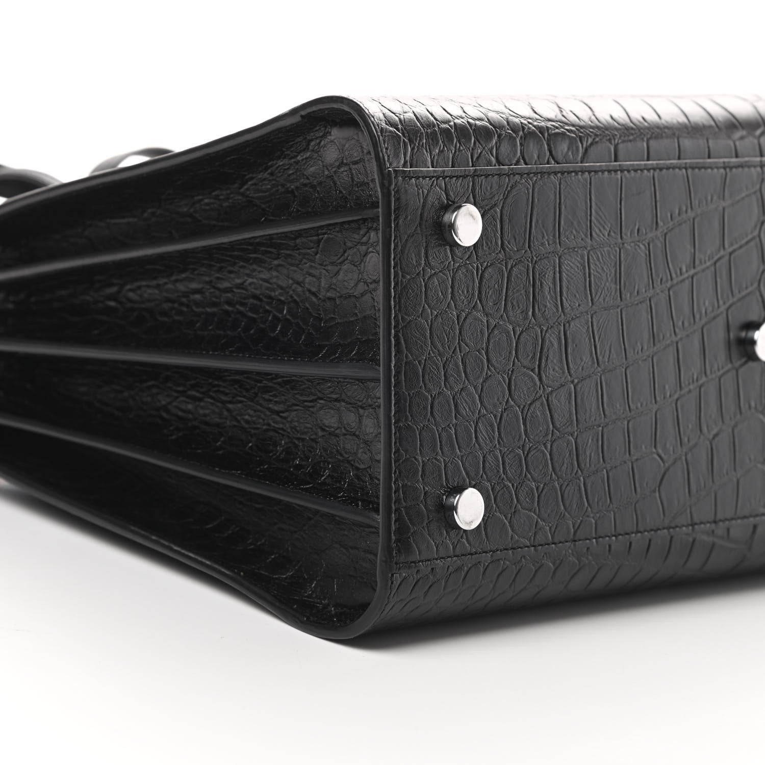 Saint Laurent Calfskin Crocodile Embossed Small Sac de Jour Black 9 of 12