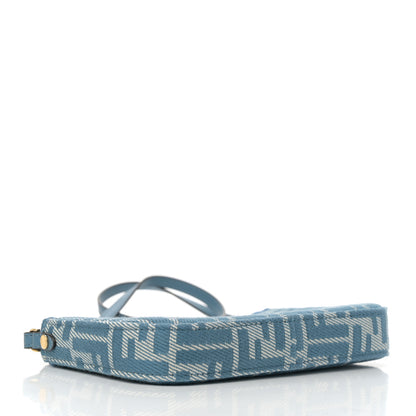 Fendi Denim Effect Fabric Jacquard FF Baguette Pouch Blue 4 of 12