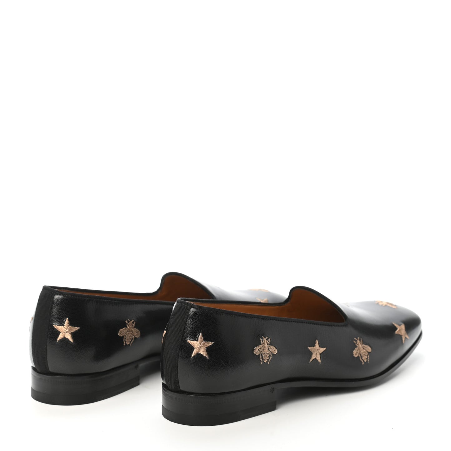 Calfskin Bee Star Embroidered Mens Slip On Loafers 6 Black