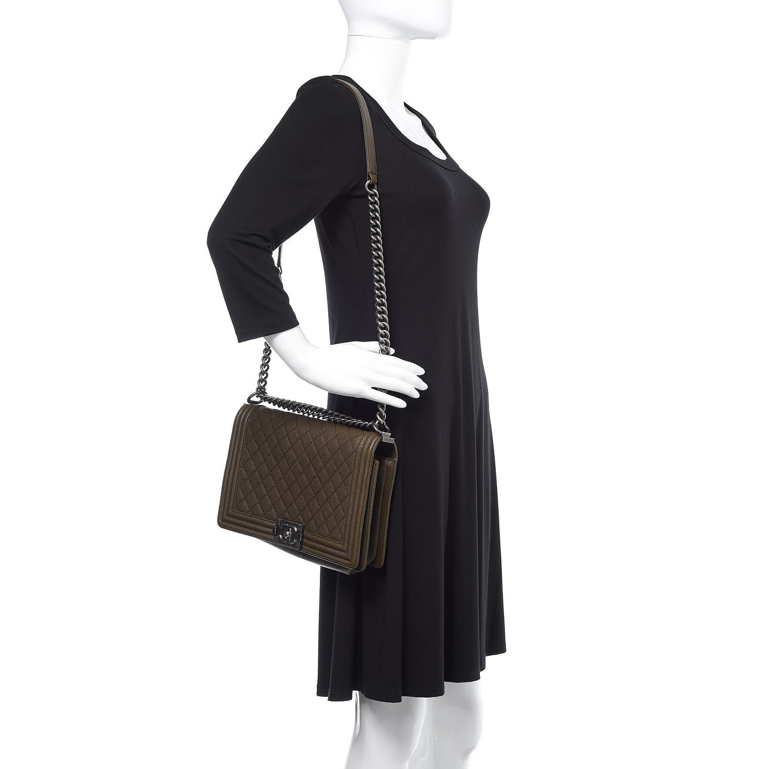 Chanel Caviar Quilted New Medium Boy Flap Khaki 2 of 12