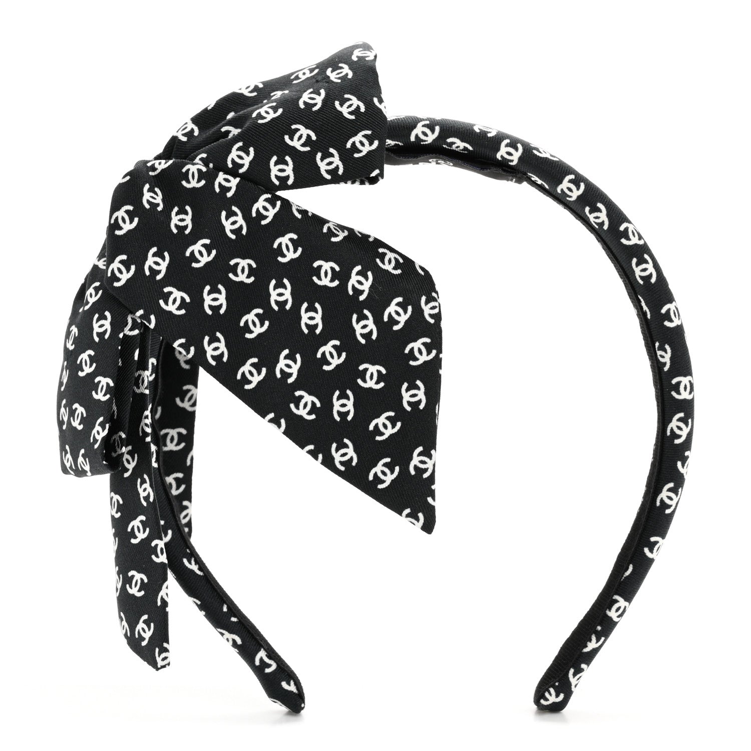 Chanel Silk Bow CC Headband Black Ecru 3 of 6