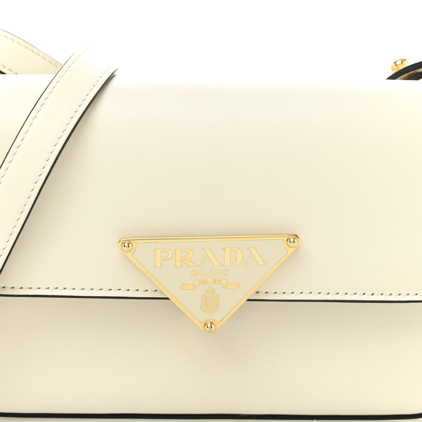Soft Calfskin Metal Triangle Logo Flap Shoulder Bag White