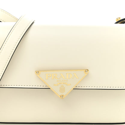 Prada Soft Calfskin Metal Triangle Logo Flap Shoulder Bag White 7 of 9