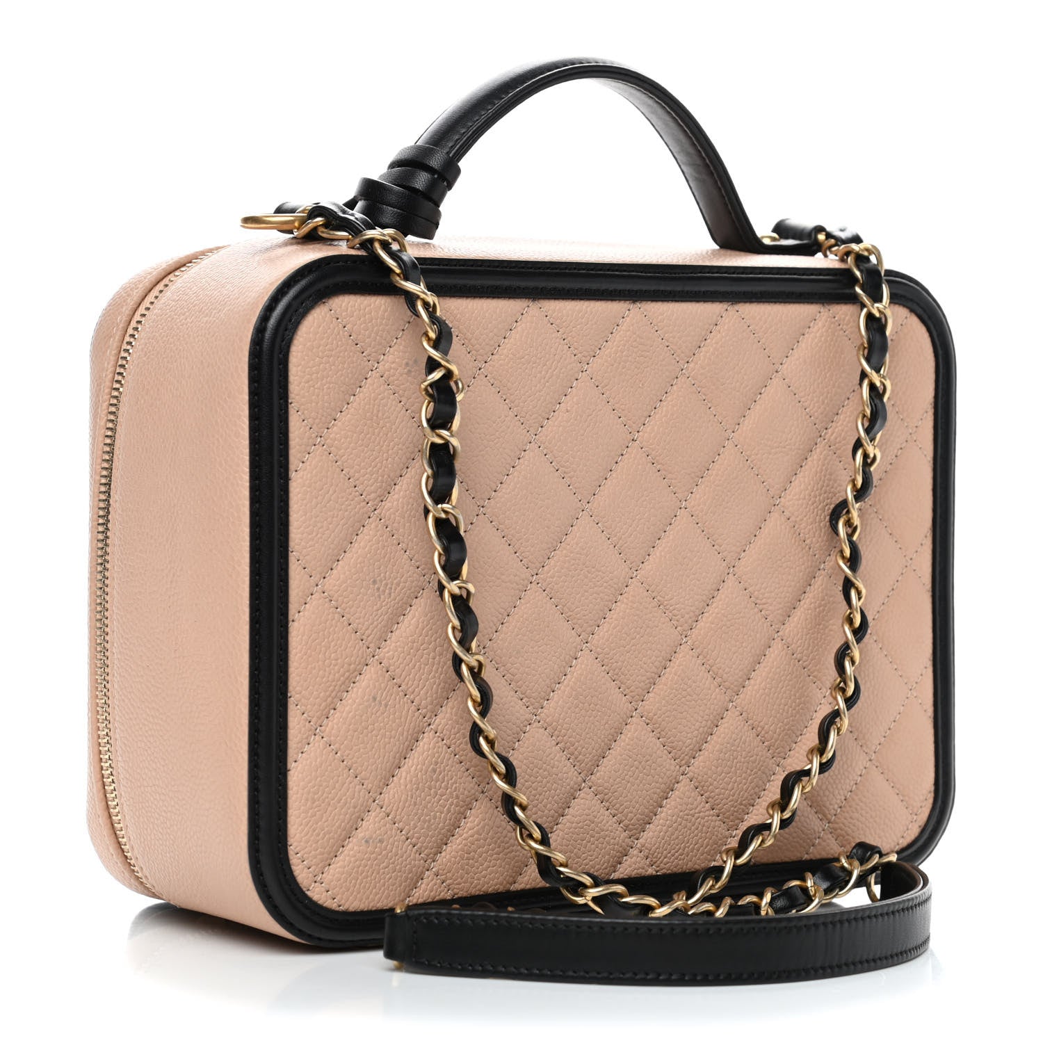 Chanel Caviar Quilted Large CC Filigree Vanity Case Beige Black 2 of 8