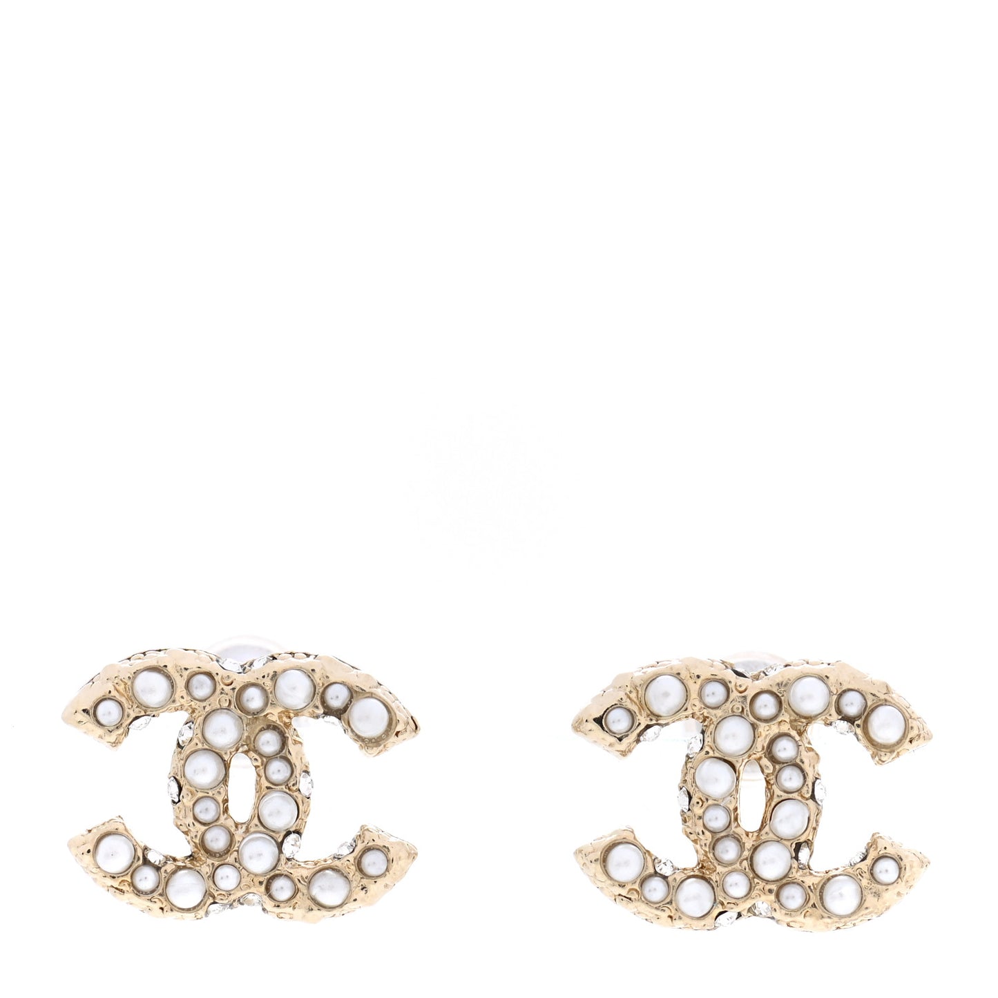 Pearl Crystal CC Earrings Light Gold
