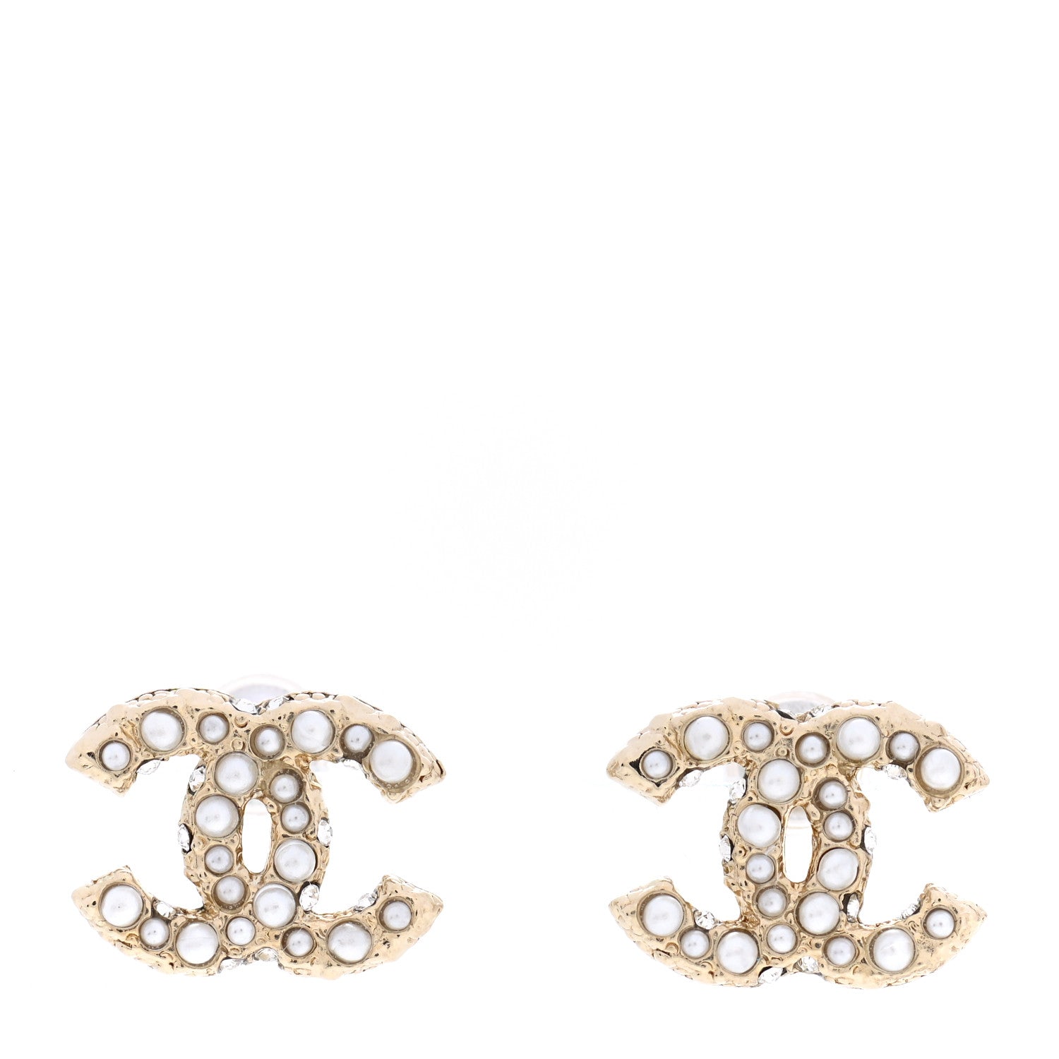 Chanel Pearl Crystal CC Earrings Light Gold 1 of 5