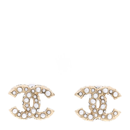 Chanel Pearl Crystal CC Earrings Light Gold 1 of 5