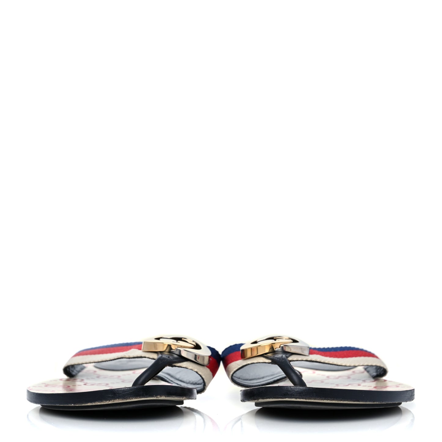 Nylon Calfskin Sylvie Web GG Monogram Womens Thong Sandals 37 Mystic White Hibiscus Red Marine Black