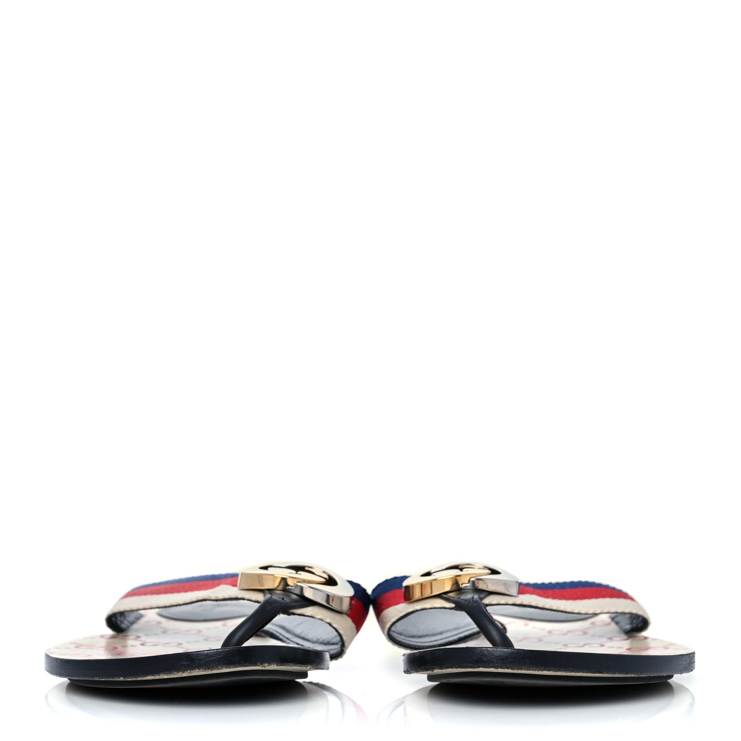 Gucci Nylon Calfskin Sylvie Web GG Monogram Womens Thong Sandals 37 Mystic White Hibiscus Red Marine Black 2 of 8
