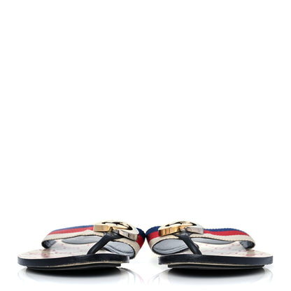 Gucci Nylon Calfskin Sylvie Web GG Monogram Womens Thong Sandals 37 Mystic White Hibiscus Red Marine Black 2 of 8