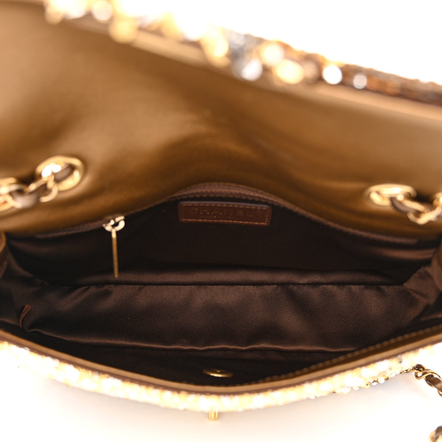 Sequin Quilted Medium Single Flap Gold