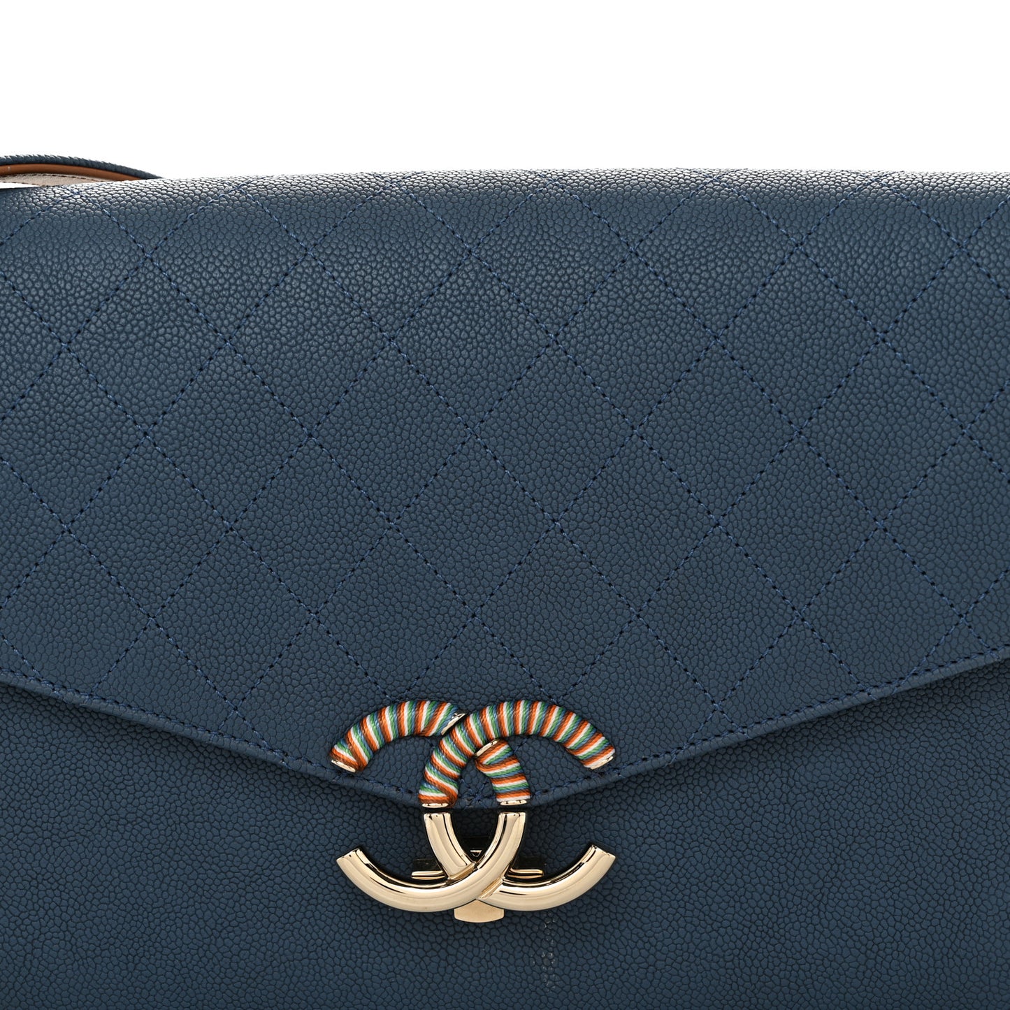 Grained Calfskin Quilted Cuba Flap Blue