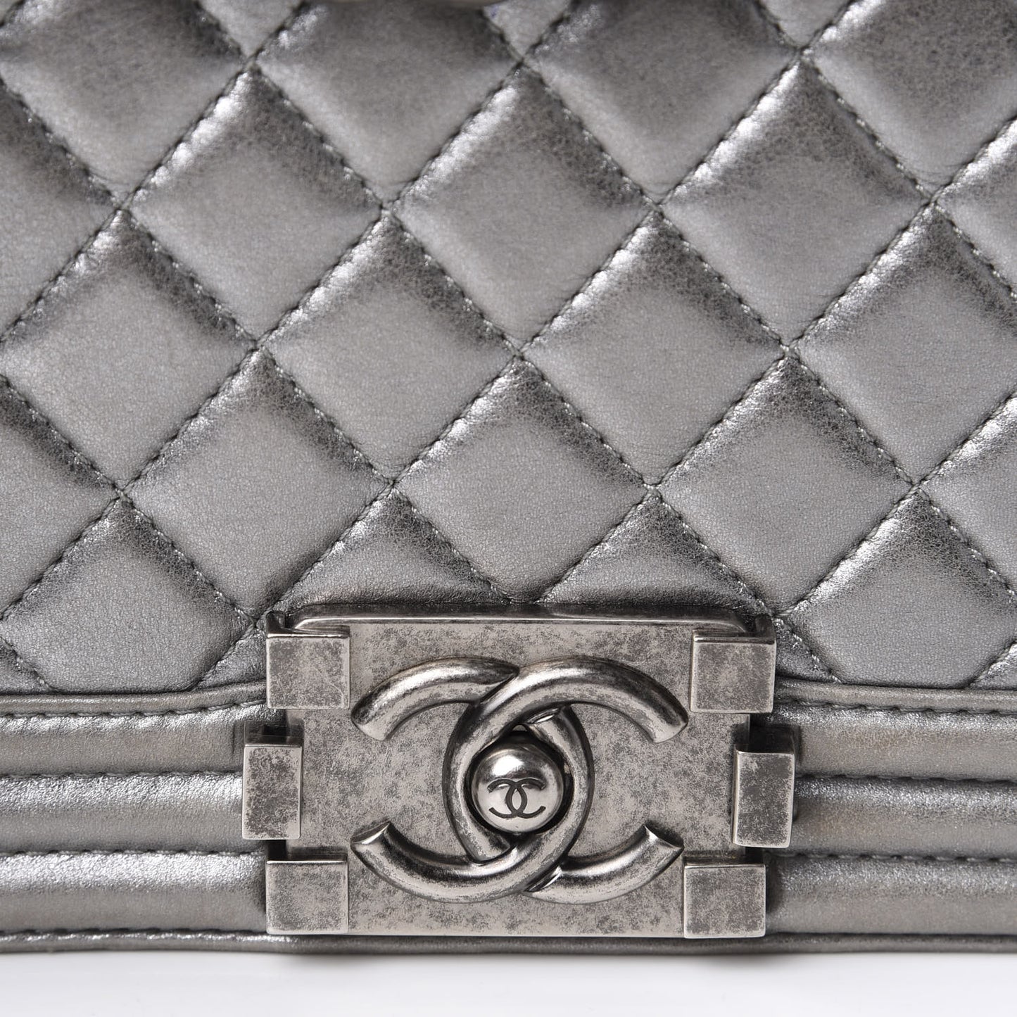 Metallic Lambskin Quilted Medium Boy Flap Silver