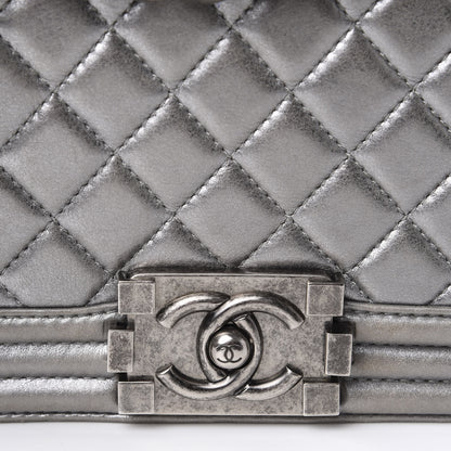 Chanel Metallic Lambskin Quilted Medium Boy Flap Silver 11 of 13