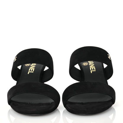 Chanel Suede Kidskin Pearl Sandals 38 Black 2 of 14