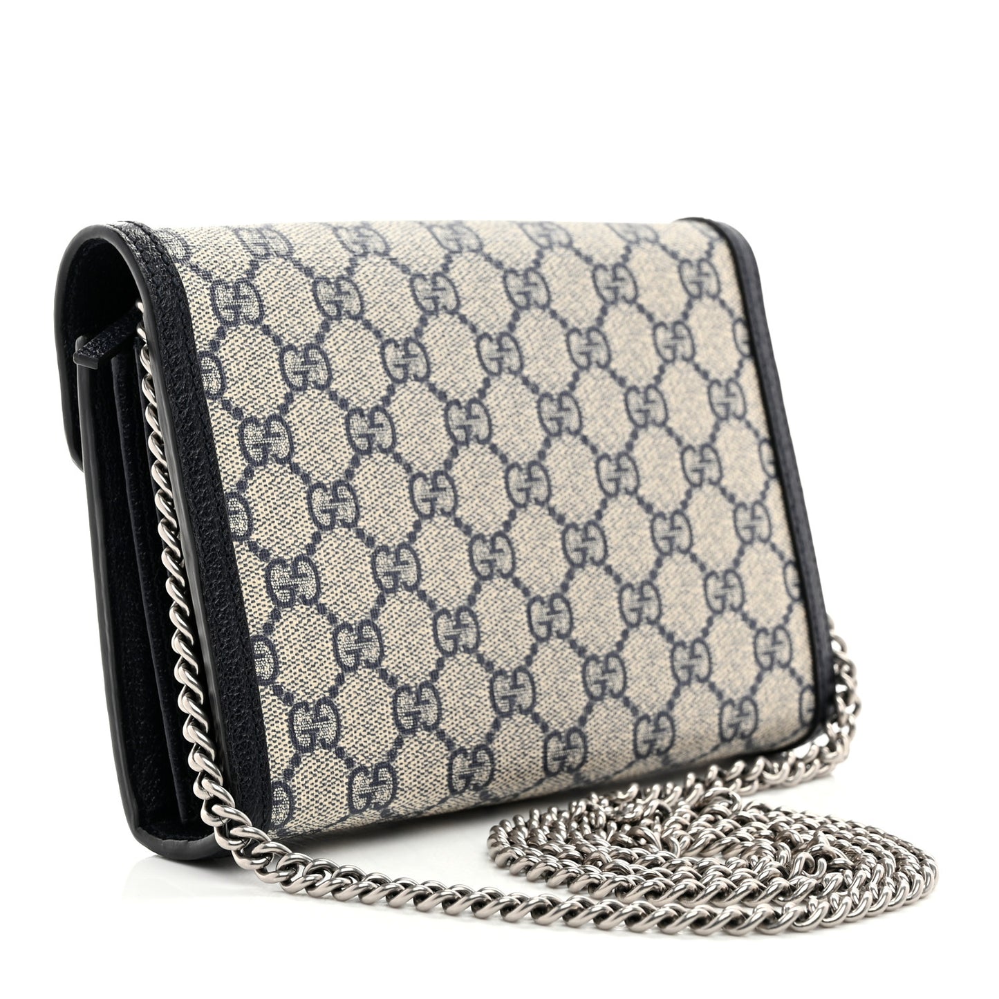 GG Supreme Monogram Textured Dollar Calfskin Mini Dionysus Chain Wallet Beige Blue