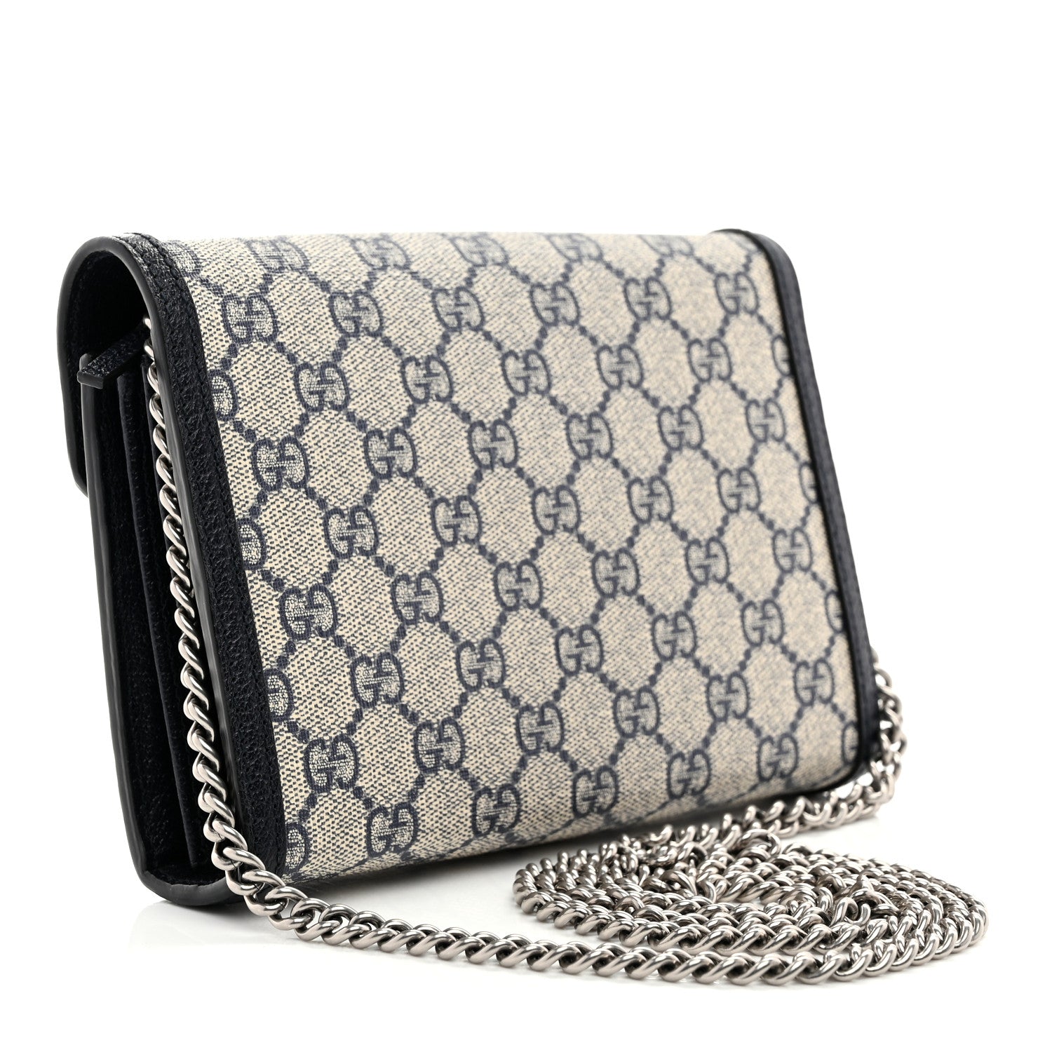 Gucci GG Supreme Monogram Textured Dollar Calfskin Mini Dionysus Chain Wallet Beige Blue 3 of 10
