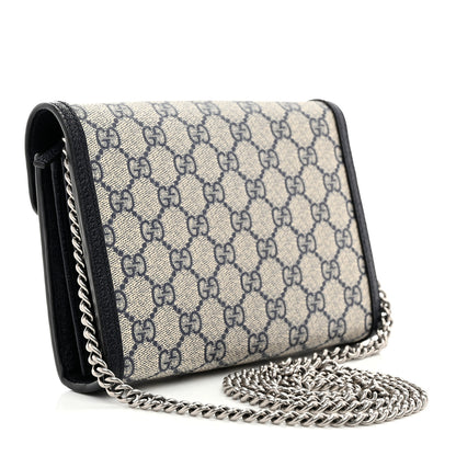 Gucci GG Supreme Monogram Textured Dollar Calfskin Mini Dionysus Chain Wallet Beige Blue 3 of 10