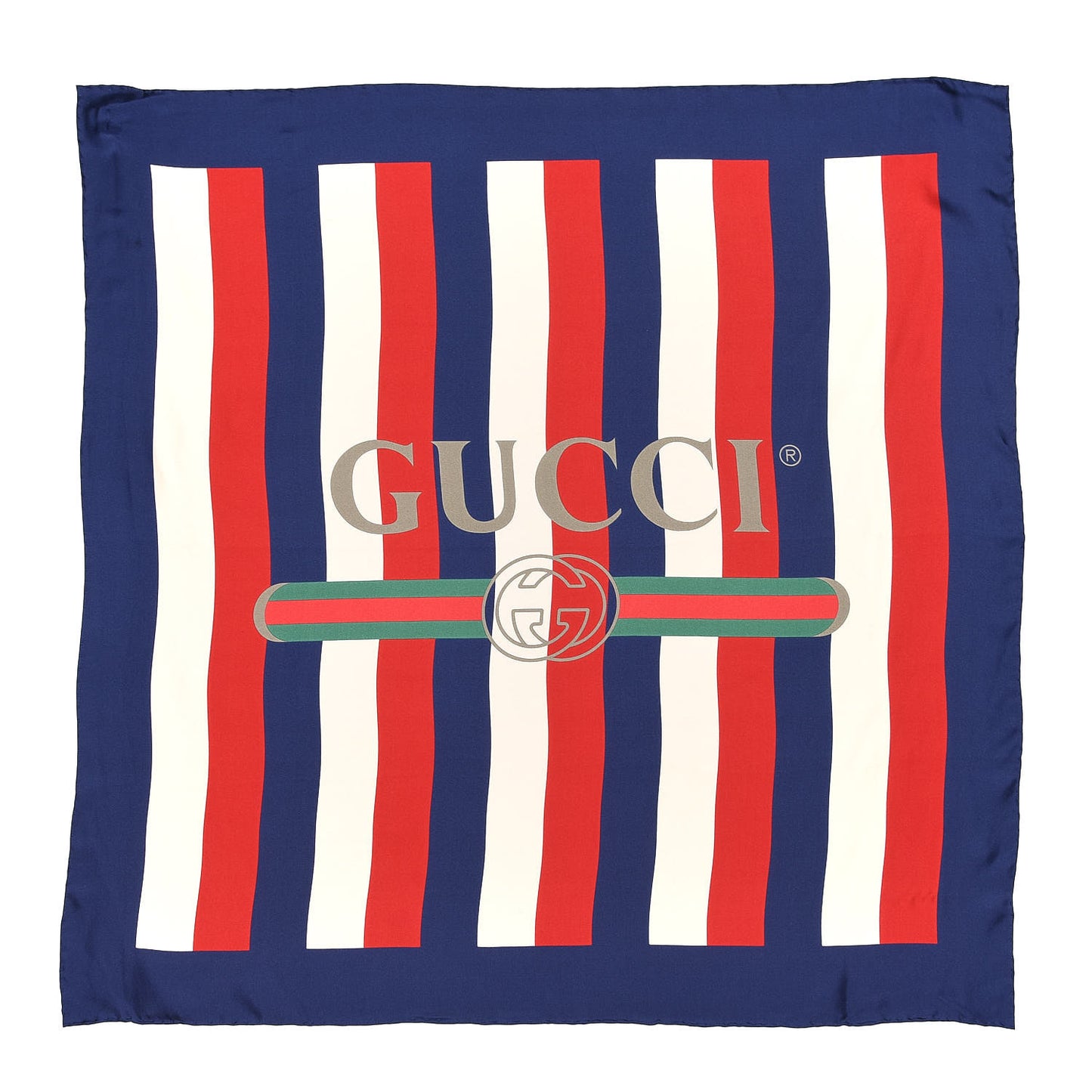 Silk Sylvie Stripe Web Logo Square Scarf Ivory Blue