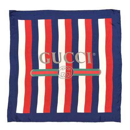 Gucci Silk Sylvie Stripe Web Logo Square Scarf Ivory Blue 1 of 5