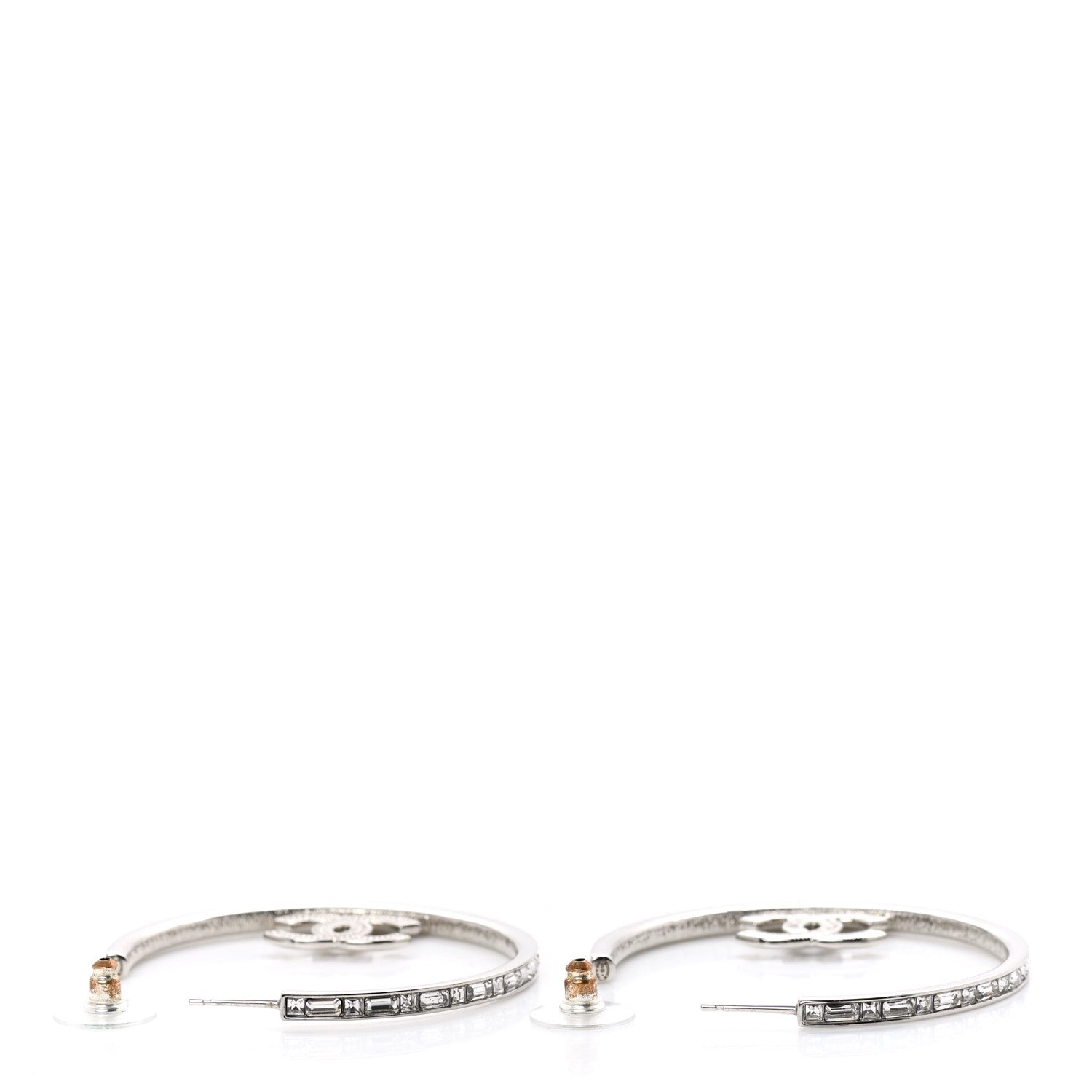 Chanel Metal Crystal Baguette CC Large Hoop Earrings Silver 3 of 5