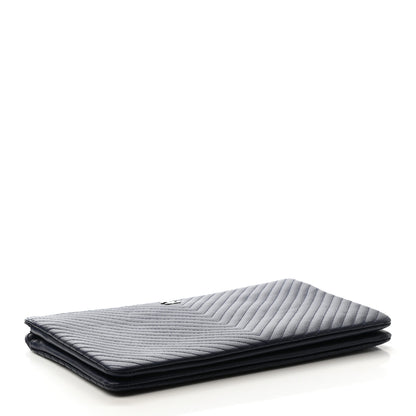 Chanel Caviar Chevron Quilted Small Zipped Pouch Navy 4 of 8