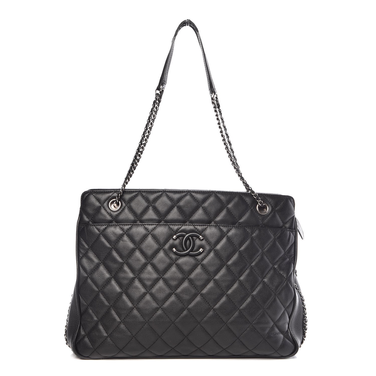 Chanel Calfskin Quilted Frame In Chain Tote Black 1 of 19