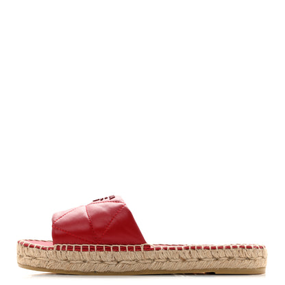Prada Nappa Logo Quilted Espadrille 20mm Slide Sandals 38 Red 1 of 12