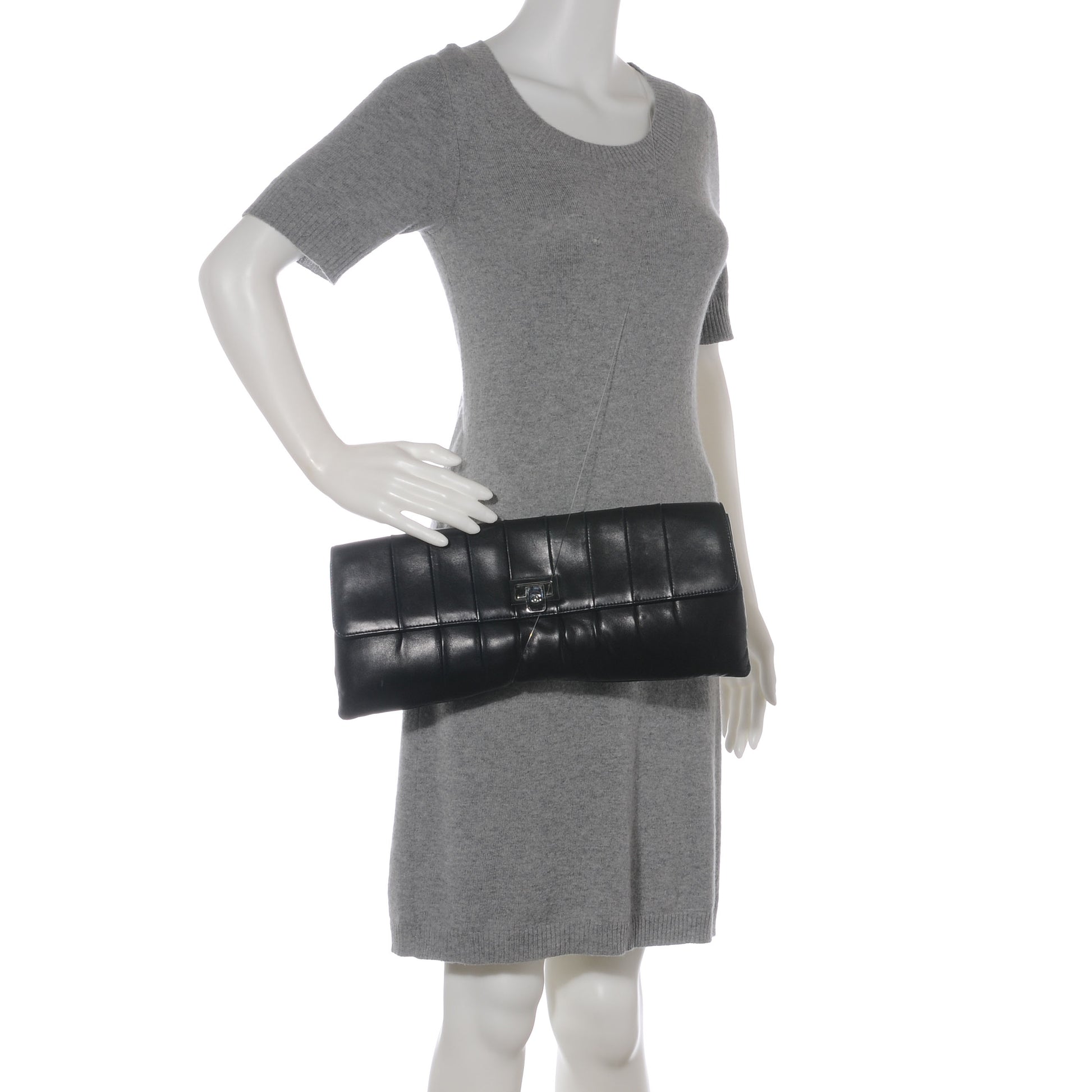 Chanel Lambskin Vertical Quilted Clutch Black 2 of 8
