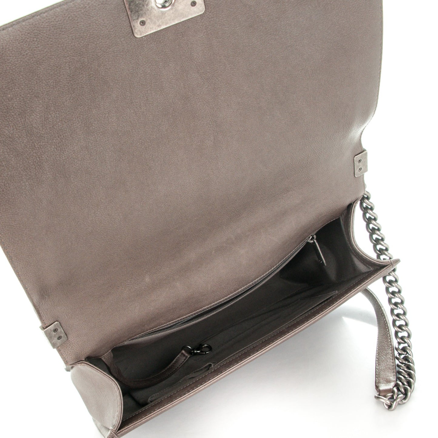Calfskin Quilted Large Boy Flap Grey