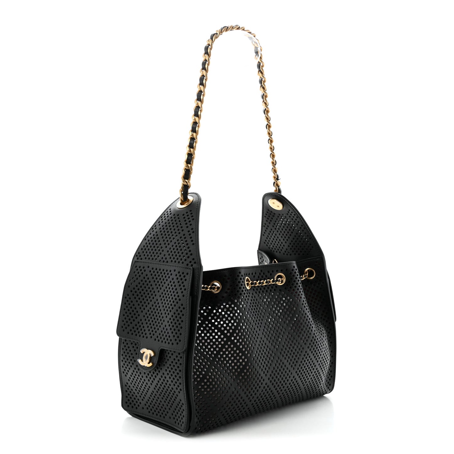 Perforated Calfskin Small Chanel 25 Handbag Black