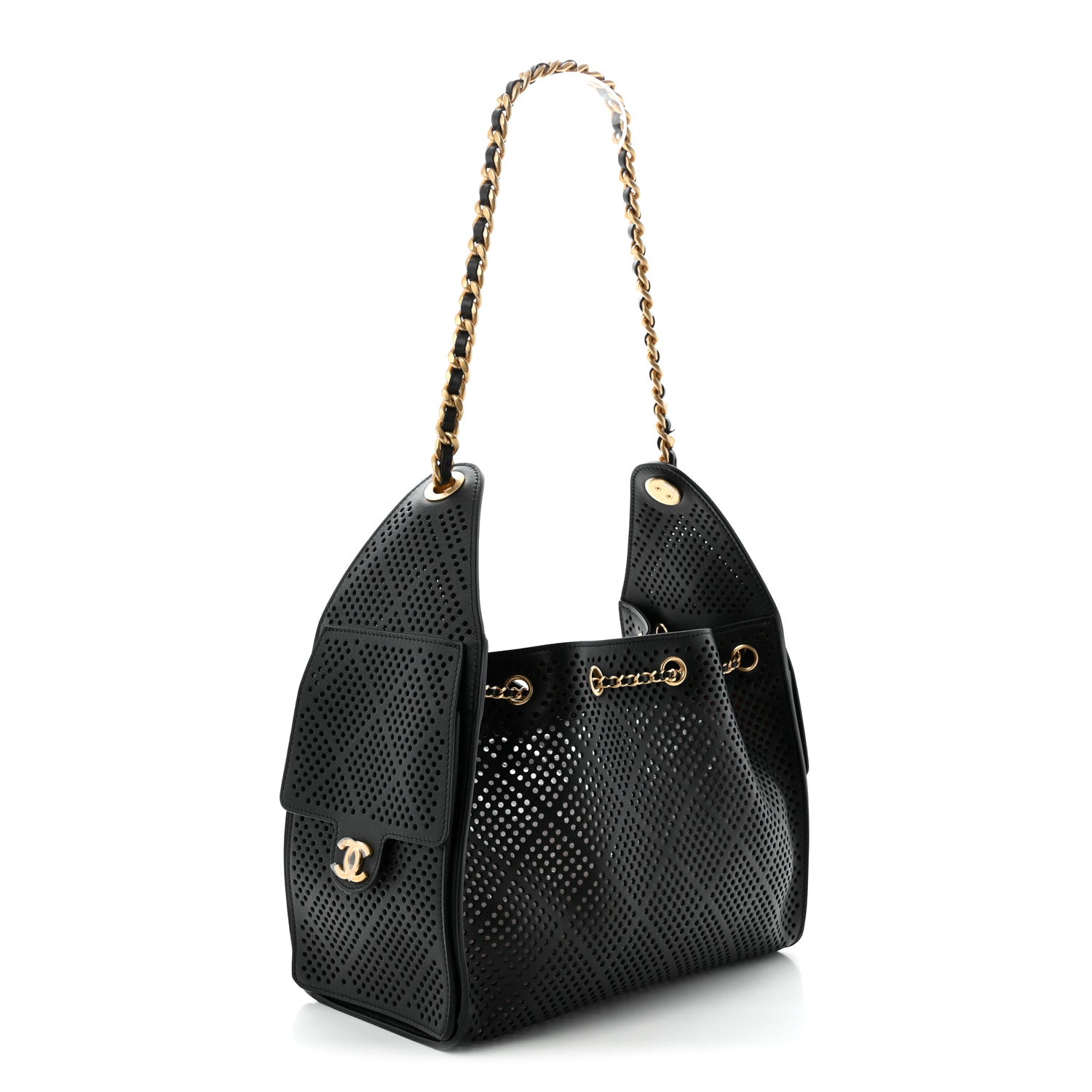 Chanel Perforated Calfskin Small Chanel 25 Handbag Black 3 of 10