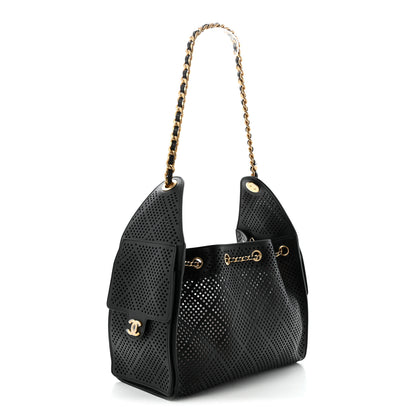 Chanel Perforated Calfskin Small Chanel 25 Handbag Black 3 of 10