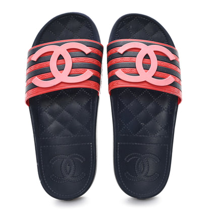 Chanel Rubber CC Flat Slide Sandals 36 Pink Red 2 of 9
