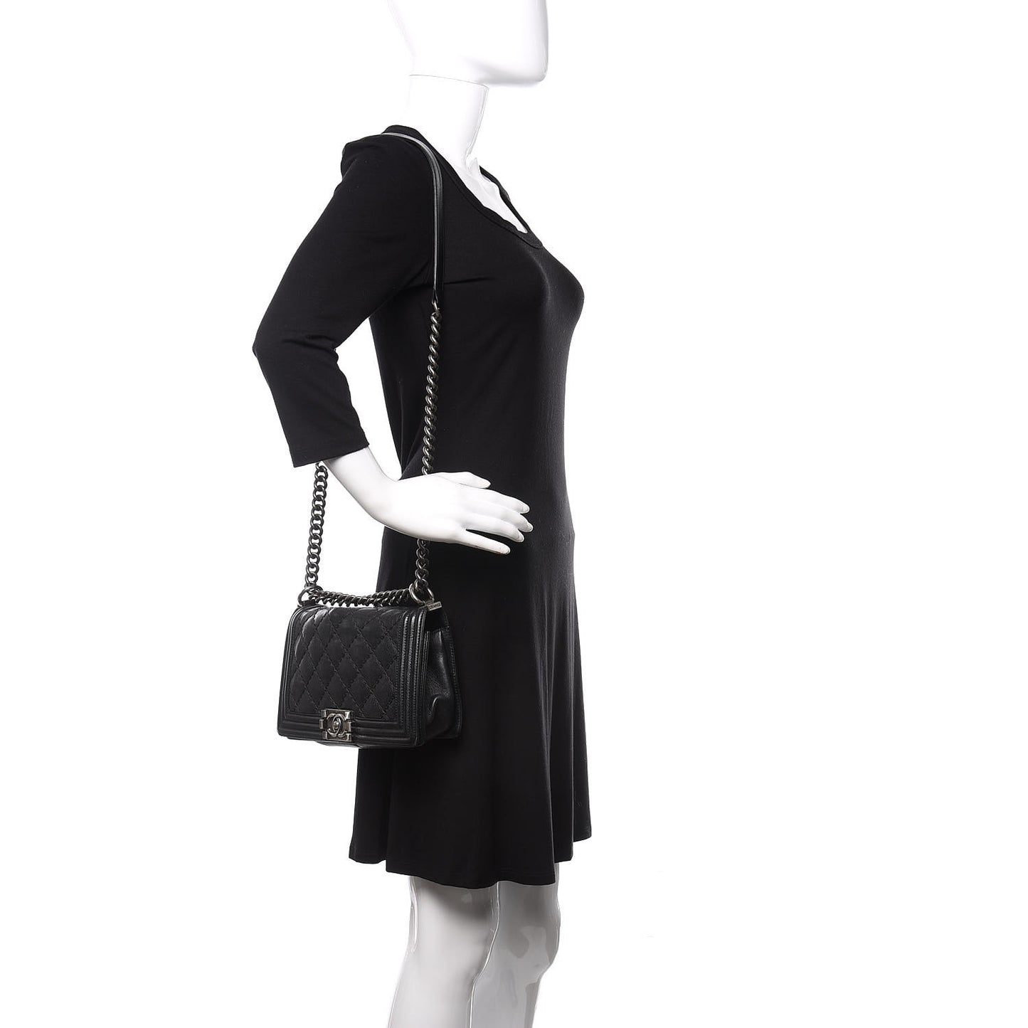 Calfskin Double Stitch Medium Boy Flap Black