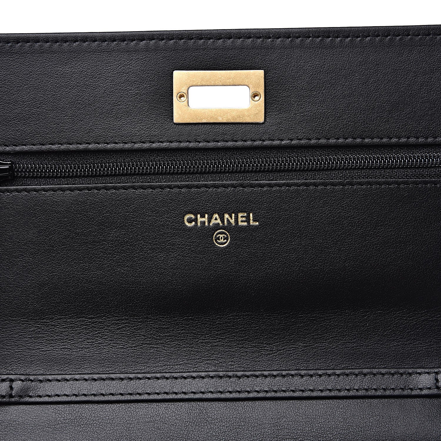 Chanel Calfskin Crocodile Embossed Graffiti 2.55 Crocodile Reissue Wallet On Chain WOC Black Gold 6 of 12