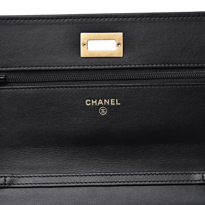 Chanel Calfskin Crocodile Embossed Graffiti 2.55 Crocodile Reissue Wallet On Chain WOC Black Gold 6 of 12