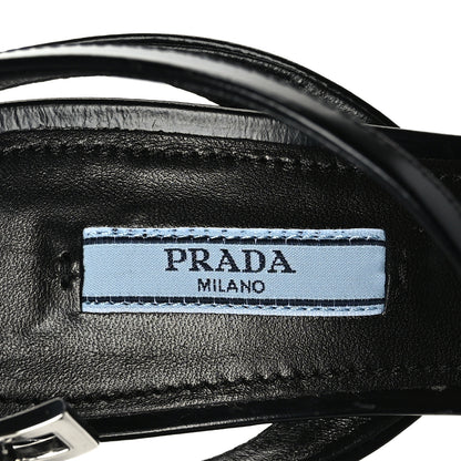 Prada Calfskin Metal Triangle Logo High Heels Sandals 38.5 Black 6 of 7
