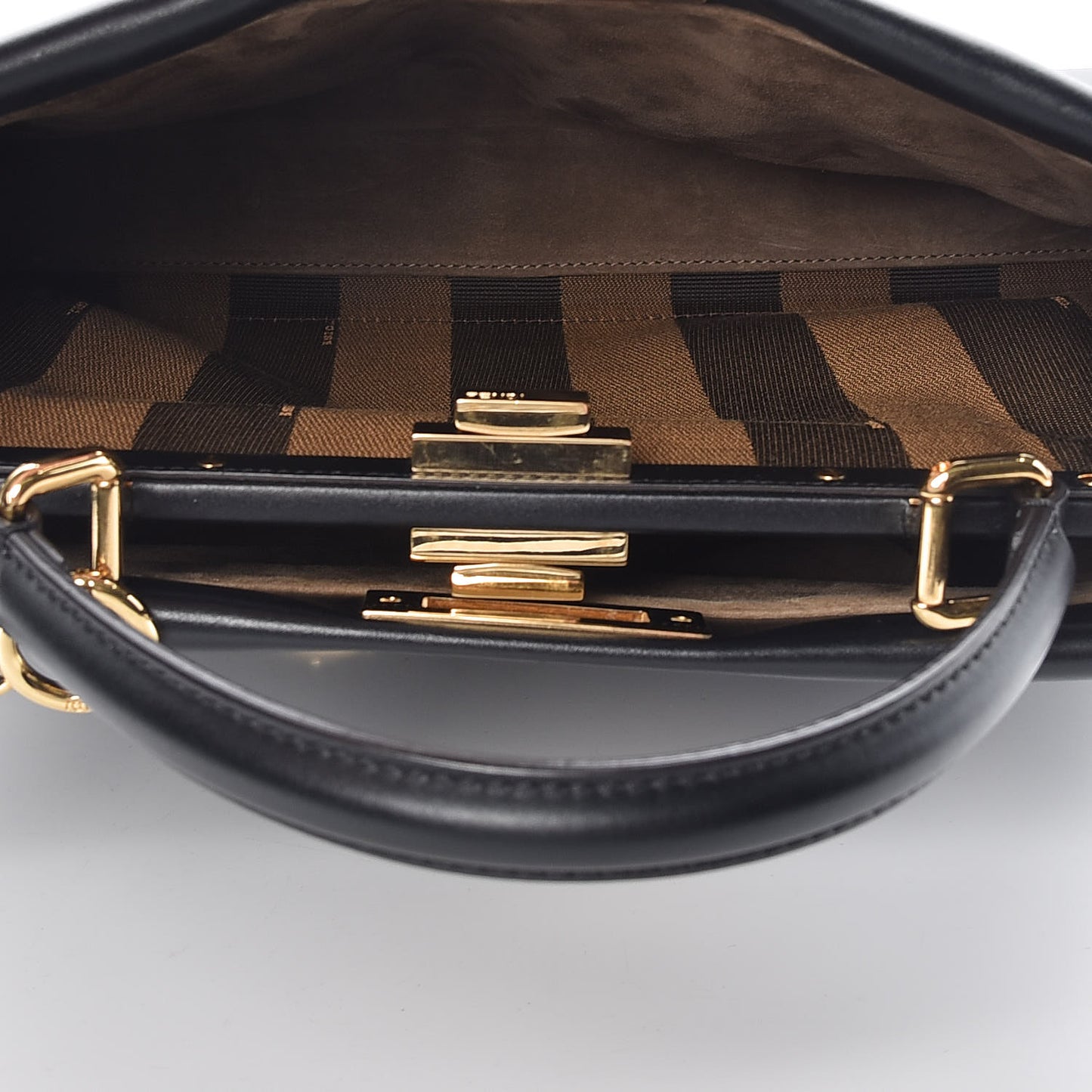 Vitello Morgan Fabric Jacquard Pequin Medium Peekaboo Iconic Satchel Black Tobacco