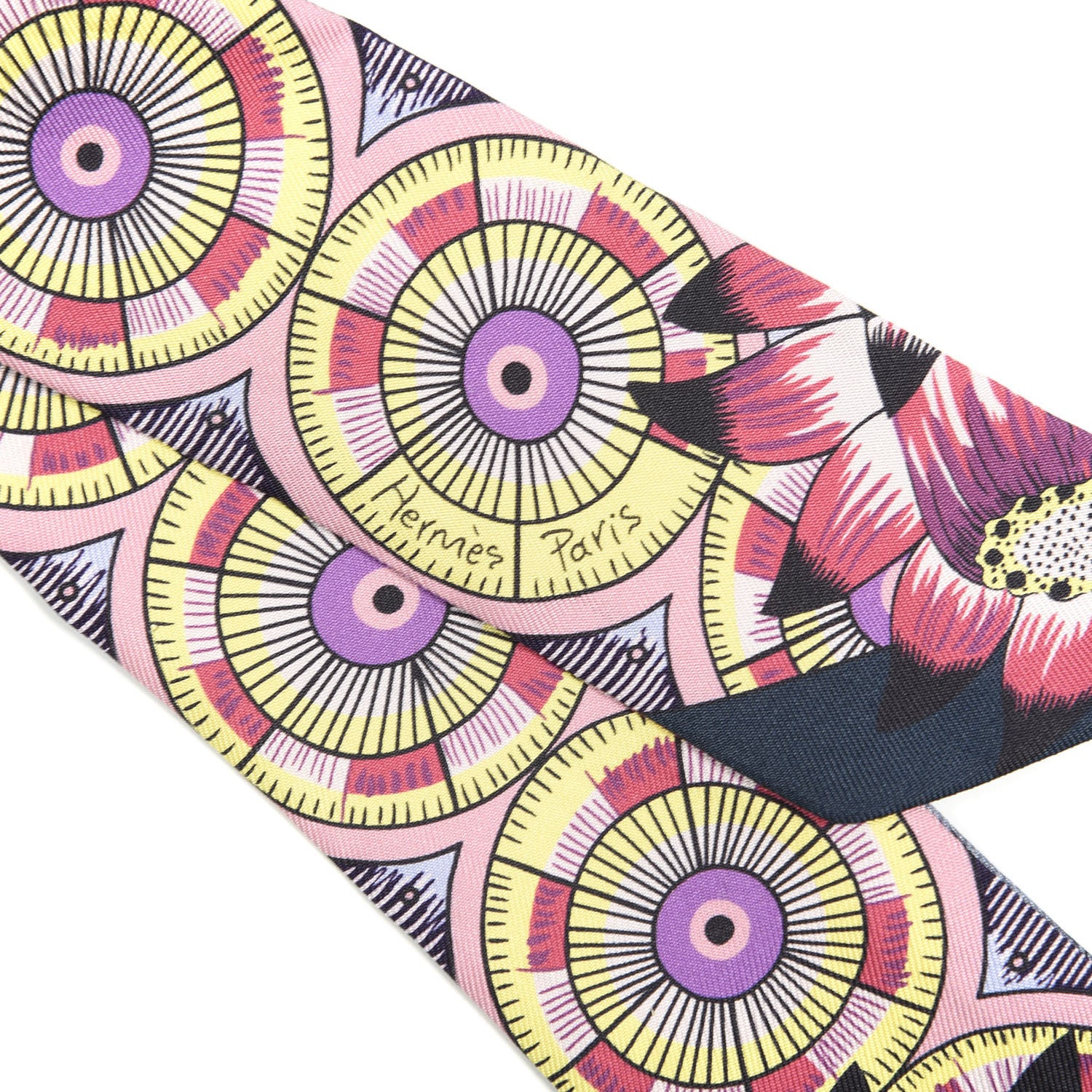 Hermes Silk Savana Dance Twilly Mauve Jaune Rose 3 of 4