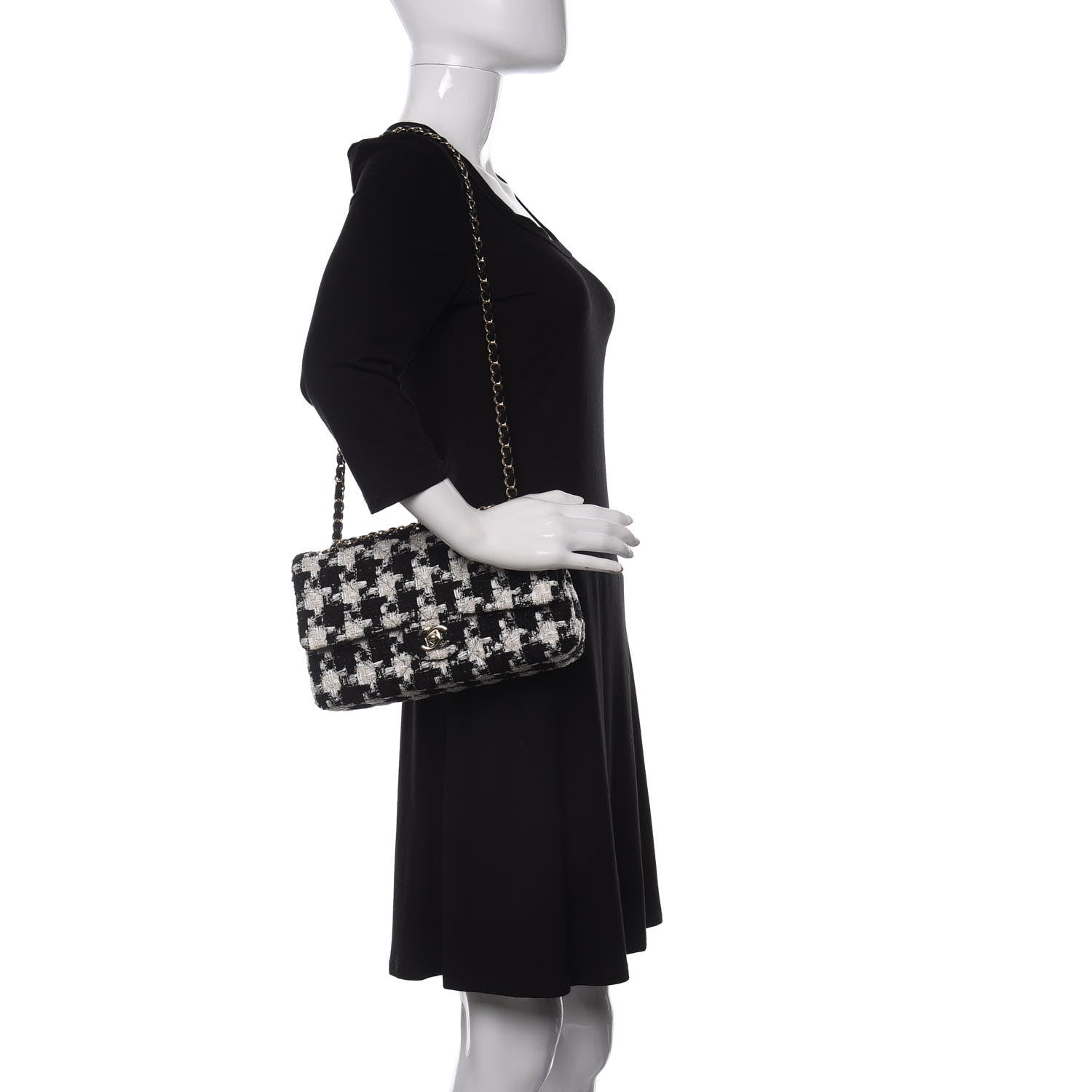 Chanel Tweed Quilted Medium Double Flap Black Ecru White 2 of 11