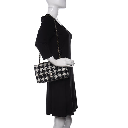 Chanel Tweed Quilted Medium Double Flap Black Ecru White 2 of 11
