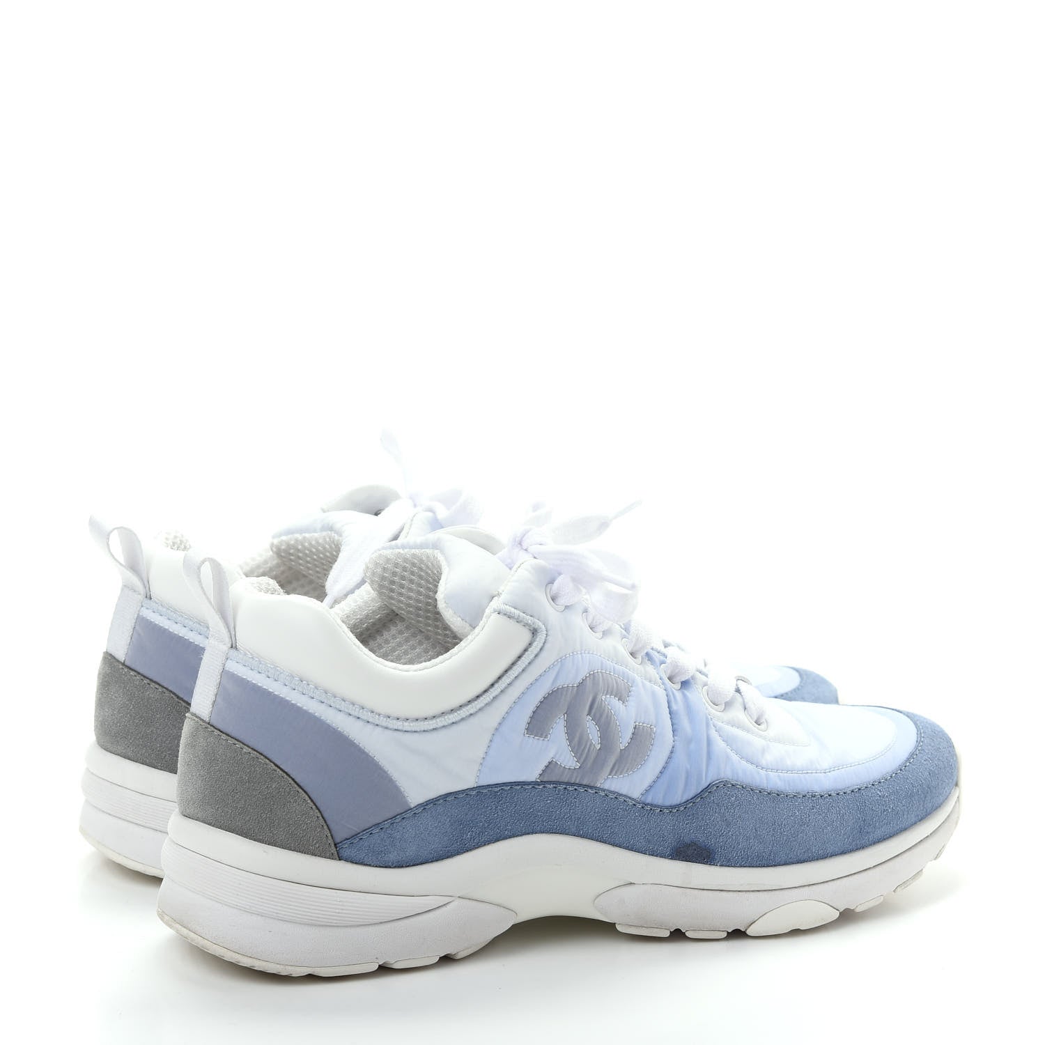 Chanel Suede Calfskin Nylon CC Sneakers 37.5 Sky Blue 4 of 10
