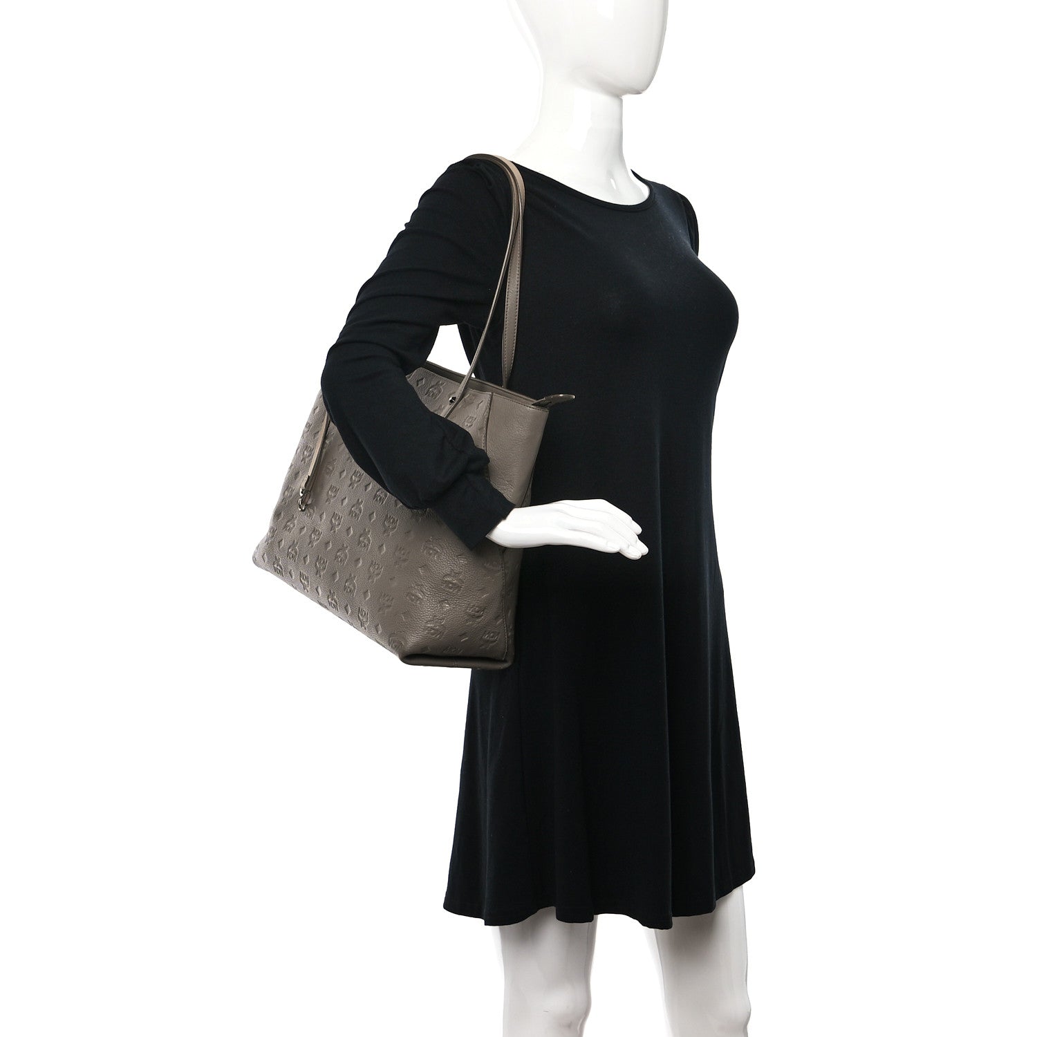MCM Calfskin Ottomar Monogram Medium Klara Shopper Tote Dove 2 of 10