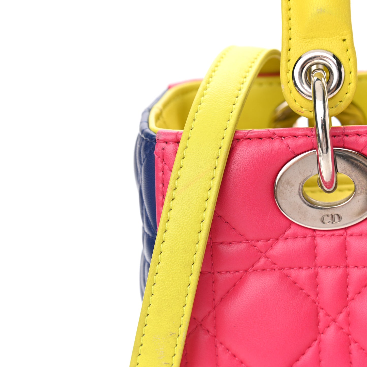Lambskin Cannage Medium Tri-Color Lady Dior Pink Blue Yellow