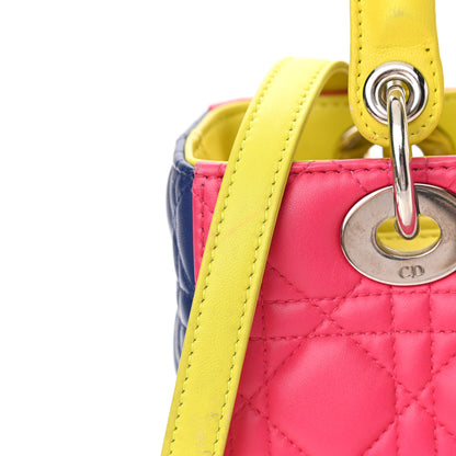 Christian Dior Lambskin Cannage Medium Tri-Color Lady Dior Pink Blue Yellow 10 of 15